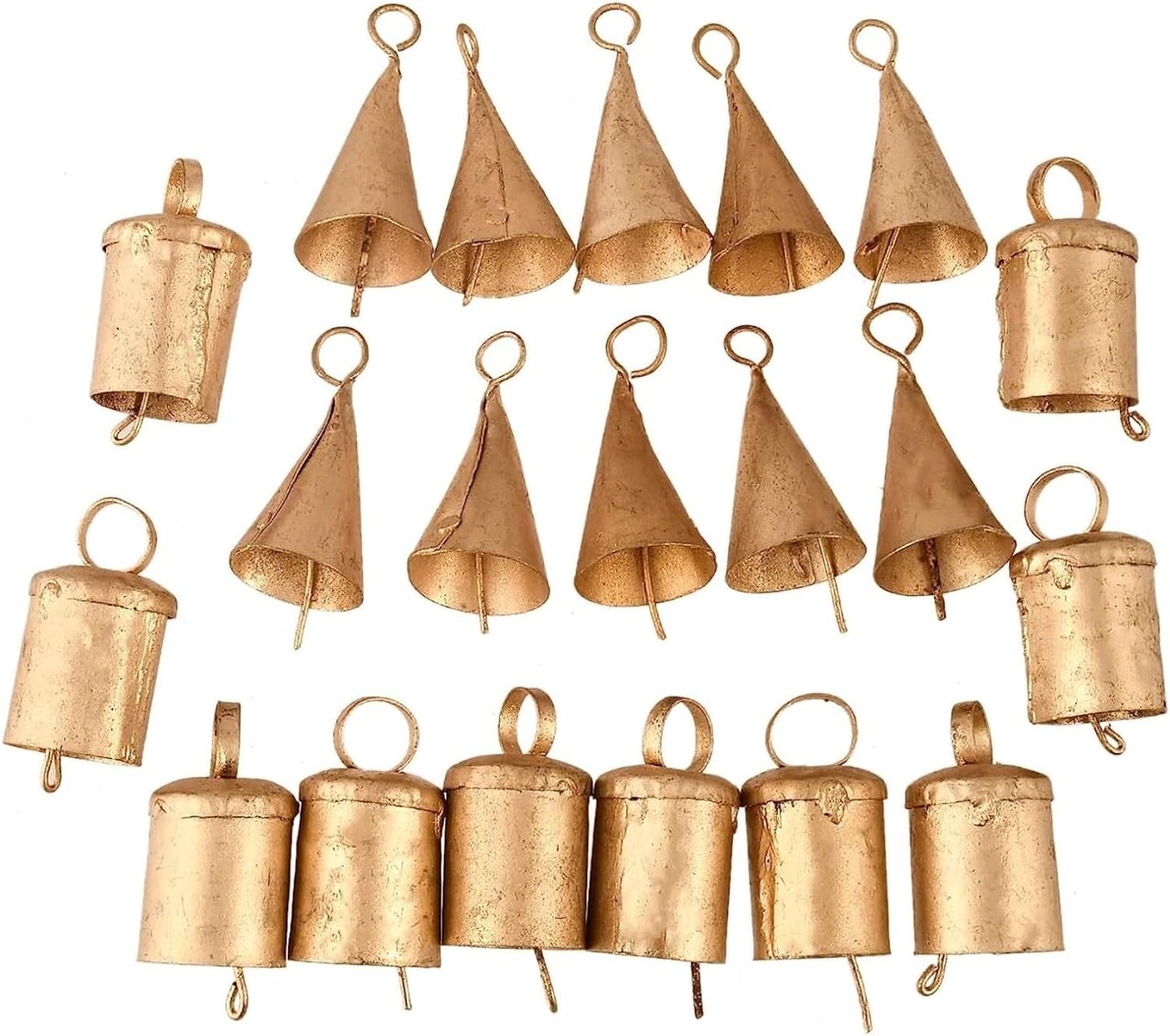 Set of 20 Christmas Bells for Decoration - Small Jingle Bells, Witch Bells, and Indian Tin Bells for Rustic Chimes and Christmas Tree Crafts